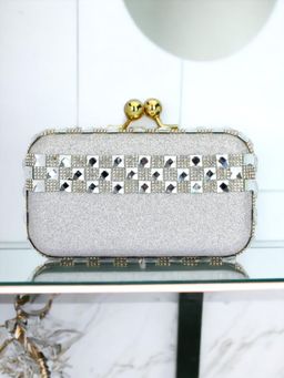 Toobacraft - Embellished Box Clutch - Silver