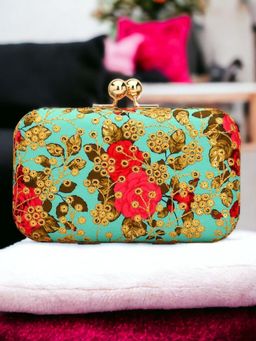 Toobacraft - Floral Embroidered Box Clutch - Green