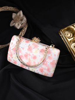 Toobacraft - Floral Printed Embellished Box Clutch - Multi-Color