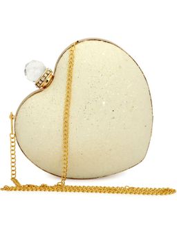 Toobacraft - Embellished Heart Box Clutch - Cream