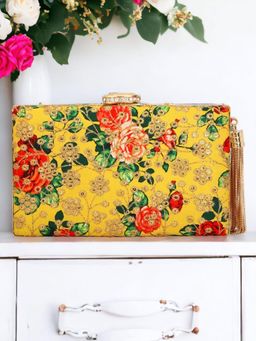 Toobacraft - Printed Embellished Box Clutch - Yellow