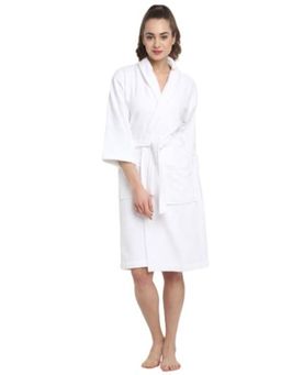 Creeva - White Solid 100% Cotton Bath Robe