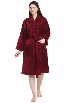 Creeva - Wine Solid 100% Cotton Bath Robe