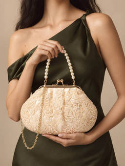 Lino Perros - Women Embroidered Peach Clutch with Detachable Strap