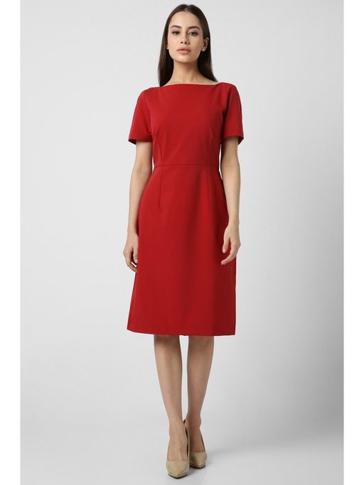 green emerald velvet dress Van Heusen Women's Polyester Modern Above The Knee Dress  (VWFDFRGFI46912_Yellow main image 0