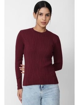 Van Heusen - Women Maroon Textured Casual Round Neck Top