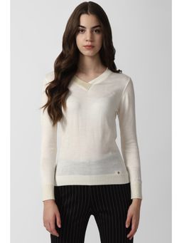 Van Heusen - Women Cream Solid V-neck Sweater