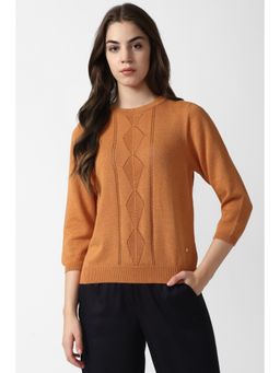 Van Heusen - Women Orange Solid Round Neck Sweater