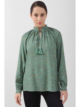 Van Heusen - Women Green Print Casual Slit Neck Top