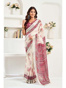 BFM - Off White Printed Ready To Wear Saree with Unstitched Blouse