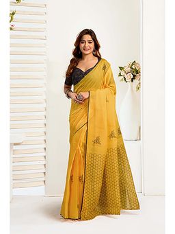 BFM - Yellow Printed Ready To Wear Saree with Unstitched Blouse