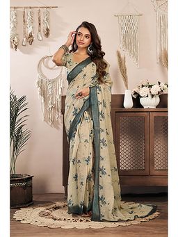 BFM - Beige Printed Ready To Wear Saree with Unstitched Blouse