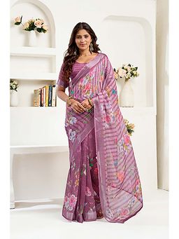 BFM - Mauve Stripes Printed Ready To Wear Saree with Unstitched Blouse
