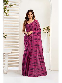 BFM - Magenta Stripes Printed Ready To Wear Saree with Unstitched Blouse