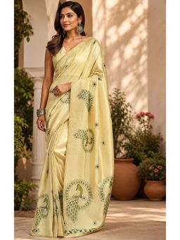 BFM - Cream Printed Ready To Wear Saree with Unstitched Blouse