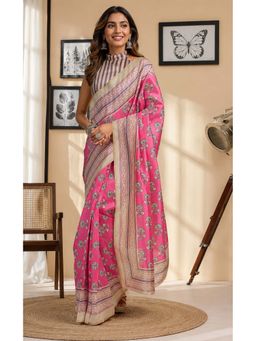 BFM - Pink Floral Printed Ready To Wear Saree with Unstitched Blouse