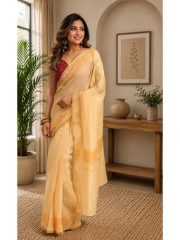 BFM - Yellow Printed Ready To Wear Saree with Unstitched Blouse