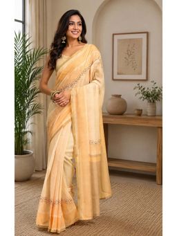 BFM - Yellow Floral Plain Ready To Wear Saree with Unstitched Blouse