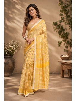 BFM - Yellow Checks Printed Ready To Wear Saree with Unstitched Blouse
