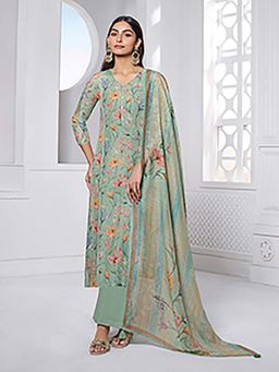 Seerat - Green Floral Printed Straight Kurta and Pant with Dupatta