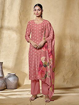 Seerat - Peach Polka Dots Printed Straight Kurta and Pant with Dupatta