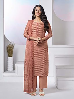 Seerat - Peach Floral Printed Straight Kurta and Pant with Dupatta