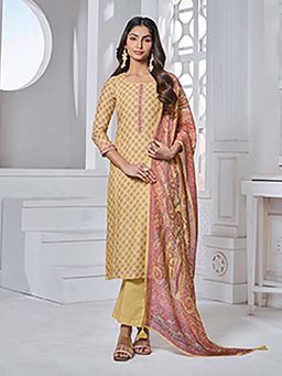 Seerat - Yellow Floral Printed Straight Kurta and Pant with Dupatta