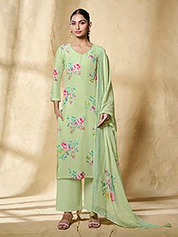 Seerat - Green Floral Printed Work Straight Kurta and Pant with Dupatta