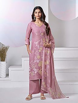 Seerat - Pink Floral Printed Straight Kurta and Pant with Dupatta