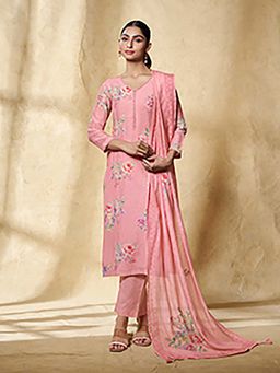 Seerat - Pink Floral Printed Straight Kurta and Pant with Dupatta