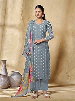 Seerat - Blue Floral Printed Straight Kurta and Pant with Dupatta