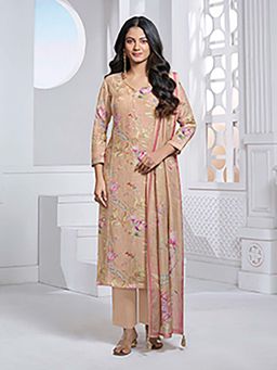 Seerat - Peach Floral Printed Straight Kurta and Pant with Dupatta