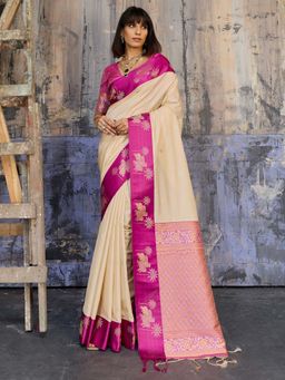 Sareemall - Women's Soft Silk Multi-Color Floral Woven Designer Saree with Unstitched Blouse