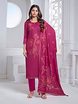 Seerat - Magenta Floral Printed Straight Kurta and Pant with Dupatta