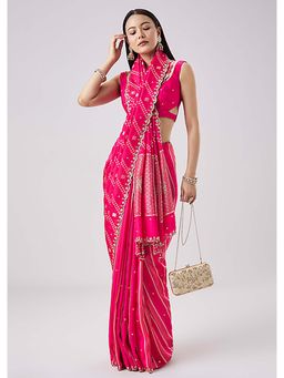 KALKI FASHION - Rani Pink Woven Tassel Saree with Unstitched Blouse