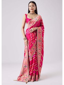 KALKI FASHION - Rani Pink Woven Saree with Unstitched Blouse