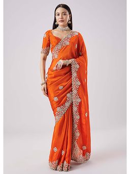 KALKI FASHION - Rust Embroidered Motif Saree with Unstitched Blouse