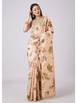KALKI FASHION - Peach Floral Printed Saree with Unstitched Blouse