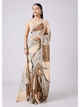 KALKI FASHION - Multi-Color Abstract Printed Saree with Unstitched Blouse