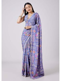 KALKI FASHION - Floral Printed Motifs Lavender Saree with Unstitched Blouse
