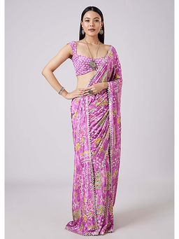 KALKI FASHION - Printed Motifs Pink Saree with Unstitched Blouse