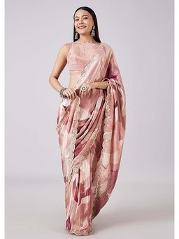 KALKI FASHION - Mauve Abstract Printed Saree with Unstitched Blouse