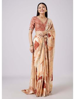 KALKI FASHION - Beige Abstract Printed Saree with Unstitched Blouse