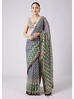 KALKI FASHION - Multi-Color Floral Printed Tassel Border Saree with Unstitched Blouse