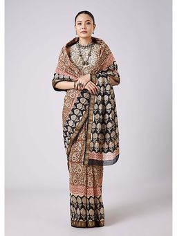KALKI FASHION - Multi-Color Floral Block Prints Saree with Unstitched Blouse