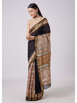 KALKI FASHION - Black Hand Painted Saree with Unstitched Blouse