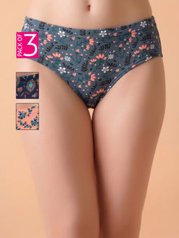 Clovia - Cotton Multi-Color Floral Hipsters (Pack Of 3)