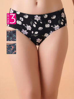 Clovia - Cotton Multi-Color Floral Hipsters (Pack Of 3)