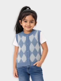 Mi Arcus - Cotton Geometric Sleeveless Sweater - Blue