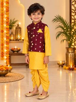 BownBee - Chanderi Kurta Jacket With Dhoti